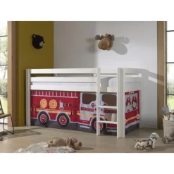 Legeforhæng til mellemhøj seng – Brandbil, rød, 100 % bomuld