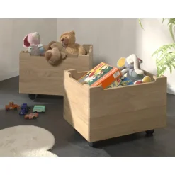 Legetøjskasse på hjul i eg – Forrest Oak, sæt med 2