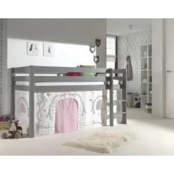 Legetæppe gardin til halvhøj seng – Birdy, hvid/lyserød