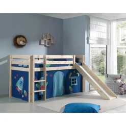 Legetæppe gardinsæt til halvhøj seng – Astro, blå (bomuld)