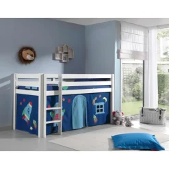 Legetæppe gardinsæt til halvhøj seng – Astro, blå (bomuld)