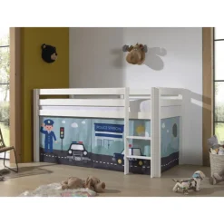 Legetæppe-forhæng til mellemhøj seng – Politi, blå