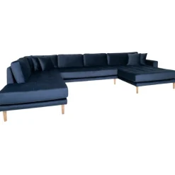 Lido - Hjørnesofa med Højrevendt Chaiselong - Mørkeblå velour