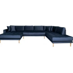 Lido - Hjørnesofa med Venstrevendt Chaiselong - Mørkeblå velour