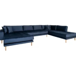 Lido - Hjørnesofa med Venstrevendt Chaiselong - Mørkeblå velour