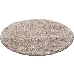 Life Rund Shaggy tæppe Ensfarvet - Beige
