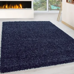 Life Shaggy tæppe Ensfarvet - Blå
