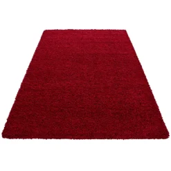 Life Shaggy tæppe Ensfarvet - Rød