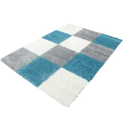 Life Shaggy Tæppeløber Ternet - Turkis