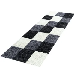 Life Shaggy Tæppeløber Ternet - Sort