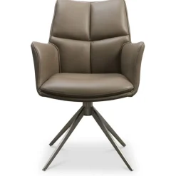Lily Spisestuestol med Drejefunktion med armlæn - Krom stel - Nougat læder