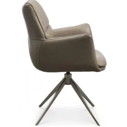 Lily Spisestuestol med Drejefunktion med armlæn - Krom stel - Nougat læder