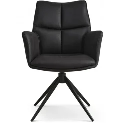 Lily Spisestuestol med Drejefunktion med armlæn - Sort stel - Micro læder