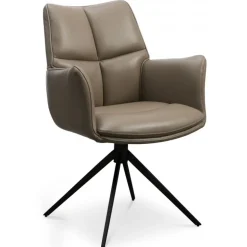 Lily Spisestuestol med Drejefunktion med armlæn - Sort stel - Nougat læder