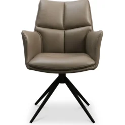 Lily Spisestuestol med Drejefunktion med armlæn - Sort stel - Nougat læder