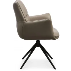 Lily Spisestuestol med Drejefunktion med armlæn - Sort stel - Nougat læder