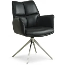 Lily Spisestuestol med Drejefunktion- med armlæn - Krom stel - Sort læder