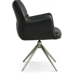 Lily Spisestuestol med Drejefunktion- med armlæn - Krom stel - Sort læder