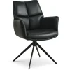 Lily Spisestuestol med Drejefunktion med armlæn - Sort stel - Sort læder