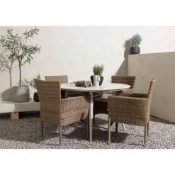 Lina Rundt Loungesæt - Havemøbelsæt - Beige,Natur