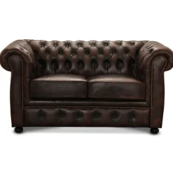 Liverpool 2 pers. Chesterfield sofa - Brun ægte læder