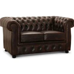 Liverpool 2 pers. Chesterfield sofa - Brun ægte læder