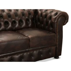 Liverpool 2 pers. Chesterfield sofa - Brun ægte læder