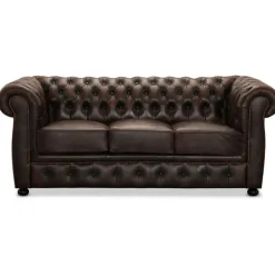 Liverpool 3 personer Chesterfield sofa - brun ægte læder