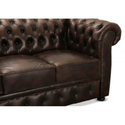 Liverpool 3 personer Chesterfield sofa - brun ægte læder