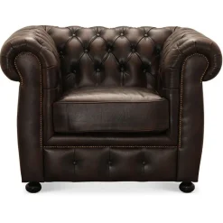 Liverpool Chesterfield lænestol Brun ægte læder