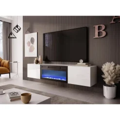 LIVO RTV 180 TV bord med pejs, Hvid