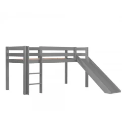 Loftseng med rutsjebane – Pino halvhøj 90 x 200 cm, grå