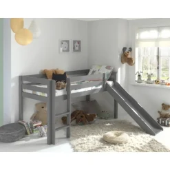 Loftseng med rutsjebane – Pino halvhøj 90 x 200 cm, grå