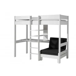 Loftseng med sovesofa 90 x 200 – Pino, hvid