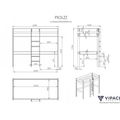 Loftseng med sovesofa 90 x 200 – Pino, hvid