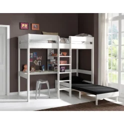 Loftseng med sovesofa 90 x 200 – Pino, hvid
