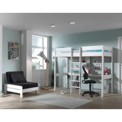 Loftseng med sovesofa 90 x 200 – Pino, hvid