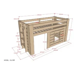 Loftseng til børn Oliver halvhøj 90 x 200 cm – egfarvet