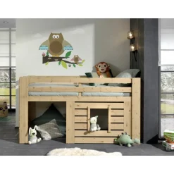 Loftseng til børn Oliver halvhøj 90 x 200 cm – egfarvet