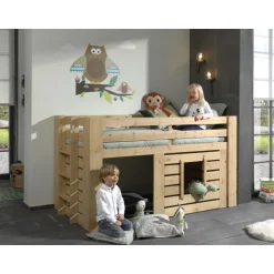 Loftseng til børn Oliver halvhøj 90 x 200 cm – egfarvet