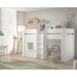 Loftseng til børn Reno halvhøj 90 x 200 cm – hvid