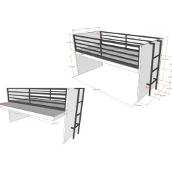 Loftseng til børn 90x200 – Sam halvhøj seng, hvid/sort