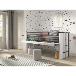 Loftseng til børn 90x200 – Sam halvhøj seng, hvid/sort