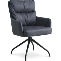 Lotus Spisebordsstol med armlæn - Mørkeblå micro læder bull