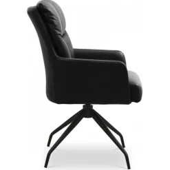 Lotus Spisebordsstol med armlæn - Sort Semianilinlæder
