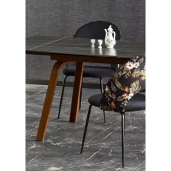 LOZANO Spisebord med udtræk, Sort marmor / Valnød