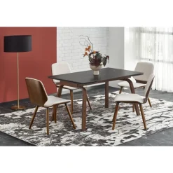 LOZANO Spisebord med udtræk, Sort marmor / Valnød