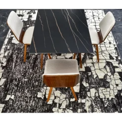 LOZANO Spisebord med udtræk, Sort marmor / Valnød