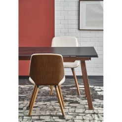 LOZANO Spisebord med udtræk, Sort marmor / Valnød