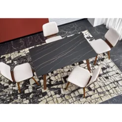 LOZANO Spisebord med udtræk, Sort marmor / Valnød